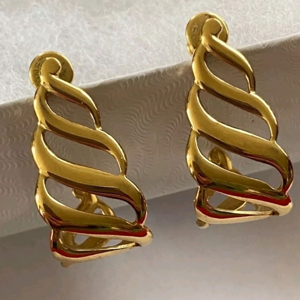 Vintage Monet Open Hoop Gold Tone Pierced Post Earrings, Signed